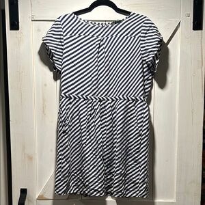 J.Crew Navy and White Striped Mini Dress Viscose with Pockets Size 14